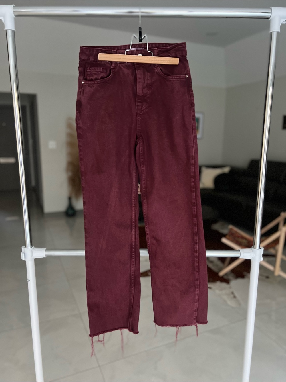 Zara Straight-Leg Jeans in Burgundy